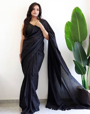 black cotton saree with blouse 1