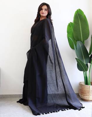black cotton saree with blouse 2