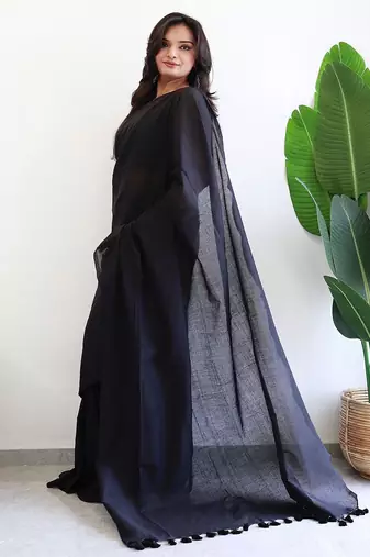 black cotton saree with blouse