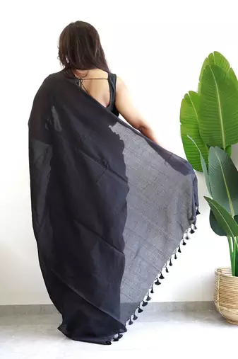 black cotton saree with blouse