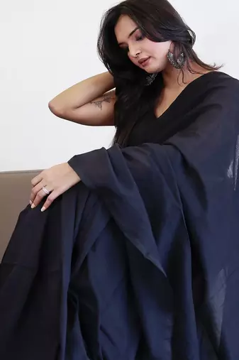 black cotton saree with blouse
