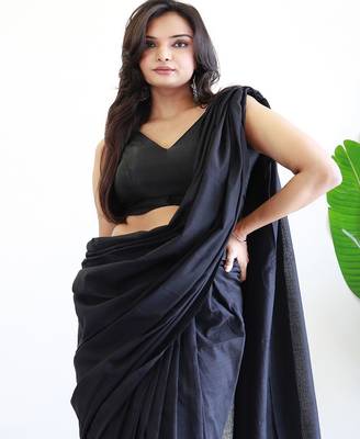 black cotton saree with blouse 5