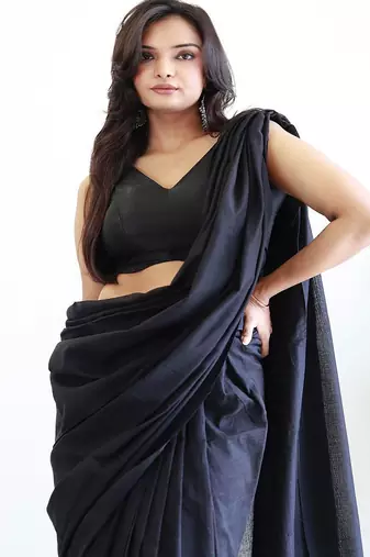 black cotton saree with blouse