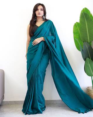 teal designer saree with blouse 1