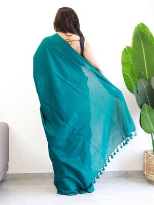 teal designer saree with blouse 2