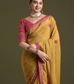 Mustard embellished sequinned tissue saree