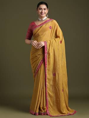 Mustard embellished sequinned tissue saree 2