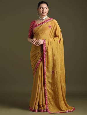Mustard embellished sequinned tissue saree 4