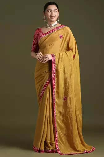 Mustard embellished sequinned tissue saree