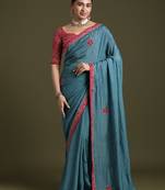 Blue bandhani printed saree with matching blouse