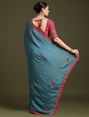 Blue bandhani printed saree with matching blouse 2