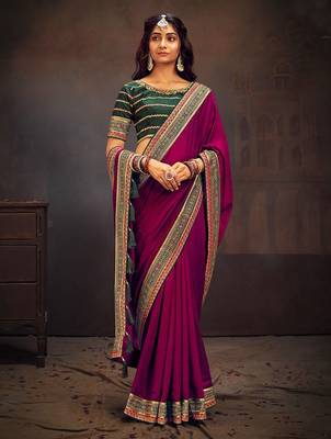 Pink embroidered party saree 1