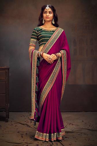 Pink embroidered party saree
