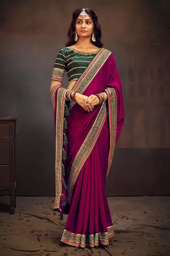 Pink embroidered party saree