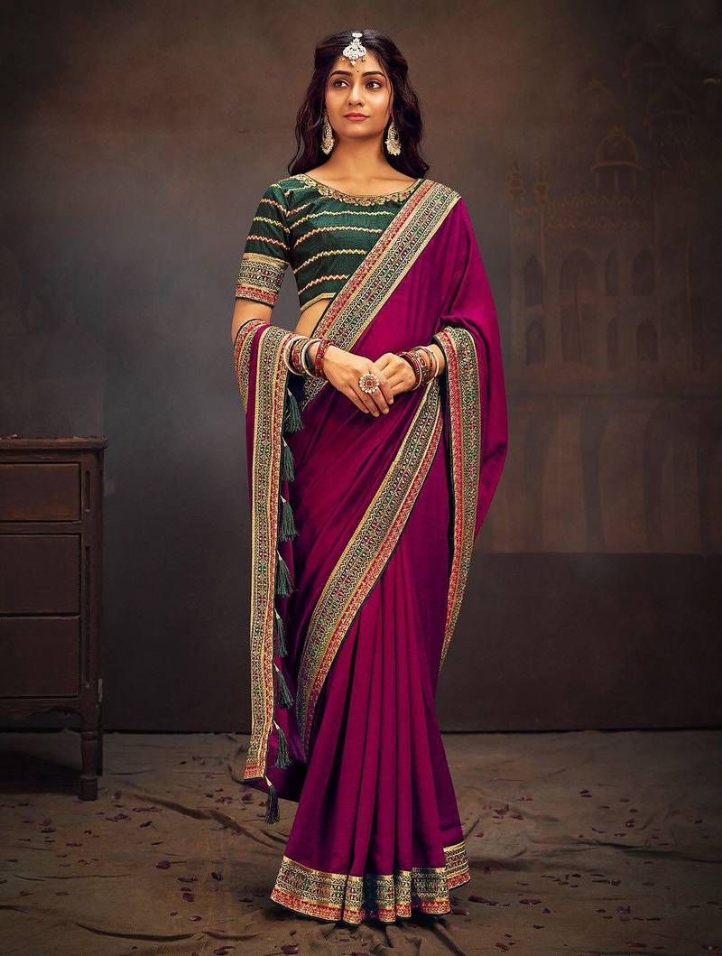 Pink embroidered party saree