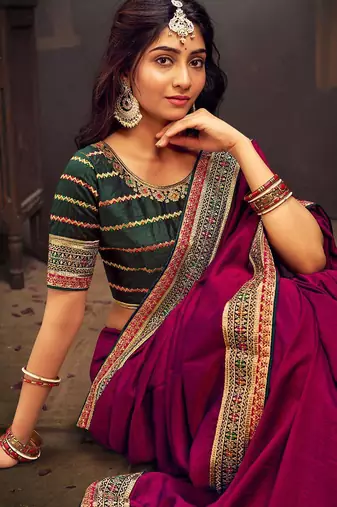 Pink embroidered party saree