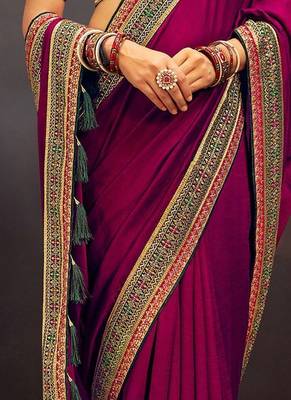 Pink embroidered party saree 3