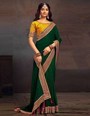 Green embroidered party saree 1