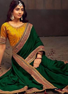 Green embroidered party saree 2