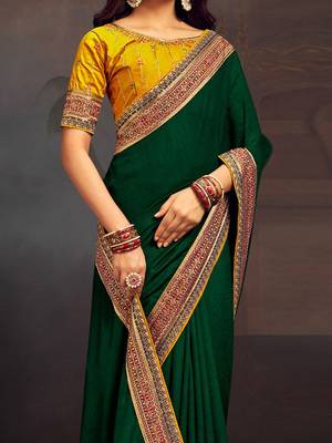Green embroidered party saree 3