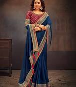 Teal embroidered party saree