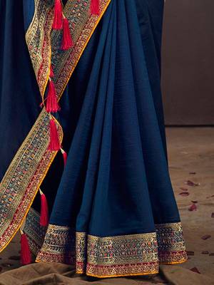 Teal embroidered party saree 4