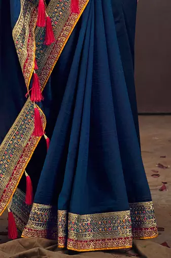 Teal embroidered party saree