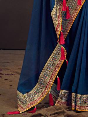 Teal embroidered party saree 5