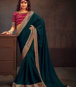 Teal embroidered party saree