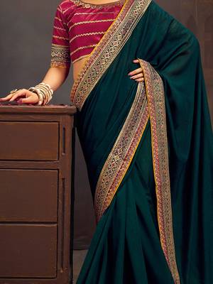 Teal embroidered party saree 3
