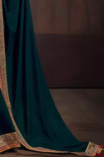Teal embroidered party saree