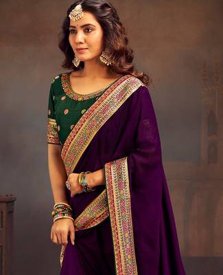 Purple embroidered party saree 2