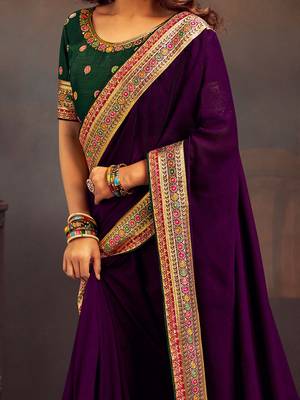 Purple embroidered party saree 3