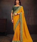 Yellow embroidered party wear saree
