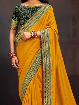 Yellow embroidered party wear saree 3
