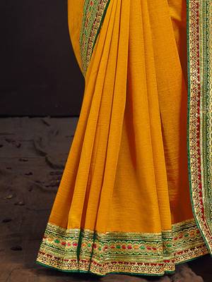 Yellow embroidered party wear saree 4