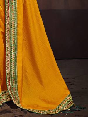 Yellow embroidered party wear saree 5
