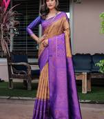 blue ethnic motifs zari kanjeevaram silk blend saree