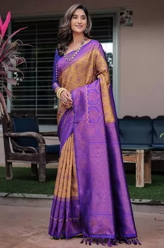 blue ethnic motifs zari kanjeevaram silk blend saree