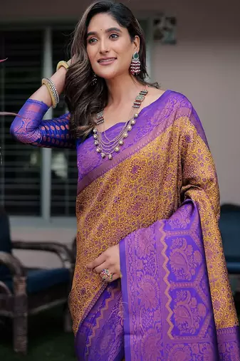 blue ethnic motifs zari kanjeevaram silk blend saree