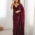 burgundy embellished sequinned satin designer saree