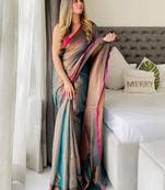 Teal teal woven design tissue sarees