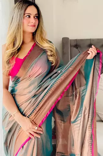 Teal teal woven design tissue sarees