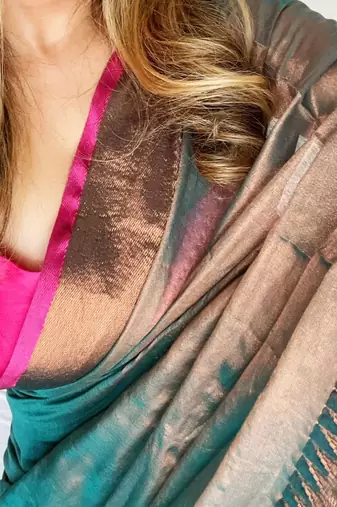 Teal teal woven design tissue sarees