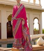 Pink kalamkari silk blend designer patola saree