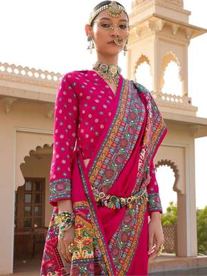 Pink kalamkari silk blend designer patola saree 2