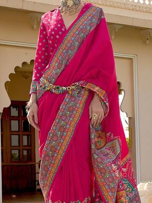 Pink kalamkari silk blend designer patola saree 3