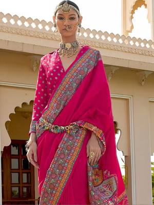 Pink kalamkari silk blend designer patola saree 4