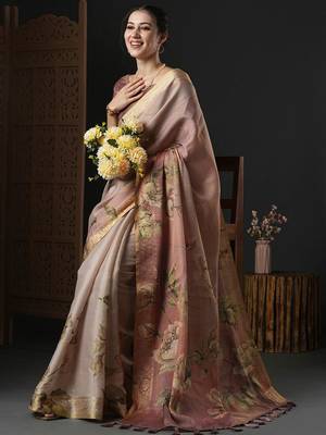 Brown floral printed zari detail saree 2