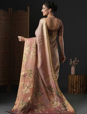 Brown floral printed zari detail saree 3